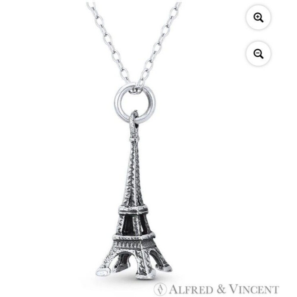 Eiffel Tower Traveler Landmark Charm 3D Pendant in Oxidized .925 Sterling Silver